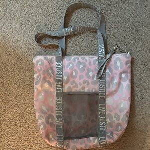 Justice Pink and Gray Leopard Tote Bag